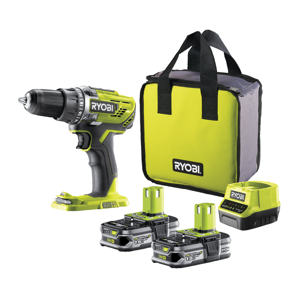 RYOBI 18 V Akku-Bohrschrauber, R18DD3-215S, inkl. 2 x 1,5 Ah Akku und Ladegerät, (B-Ware)