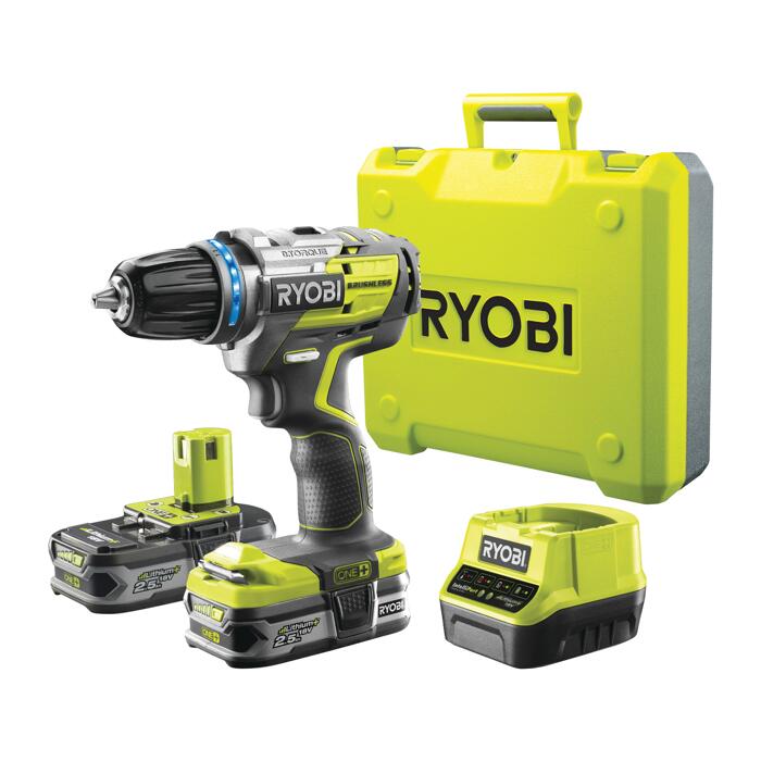 RYOBI Brushless Akku-Bohrschrauber 18 V, R18DDBL-225B, inkl. Koffer mit 2 Akkus und Ladegerät (B-Ware)