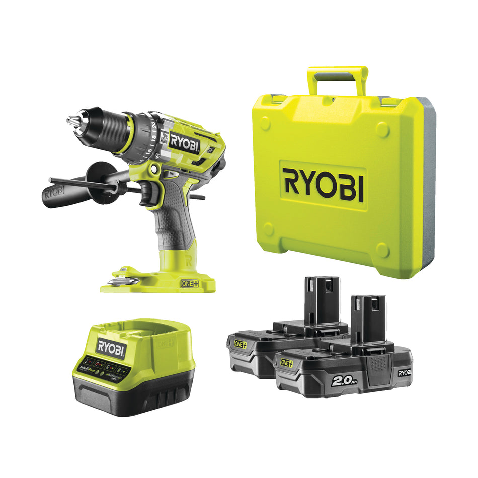 RYOBI Brushless Akku-Schlagbohrschrauber, R18PD7-220B, inkl. Koffer mit 2 x 2,0 Ah Akku und Ladegerät (B-Ware)